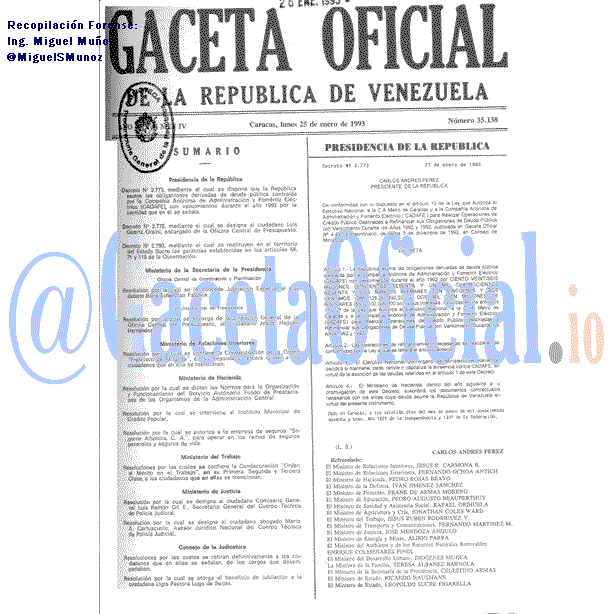Gaceta Oficial 35138 del 25 Enero 1993