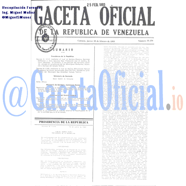 Gaceta Oficial 35156 del 18 Febrero 1993
