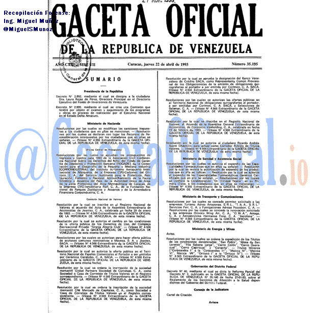 Gaceta Oficial 35195 del 22 Abril 1993