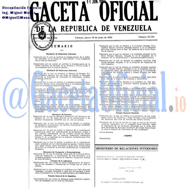 Gaceta Oficial 35230 del 10 Junio 1993