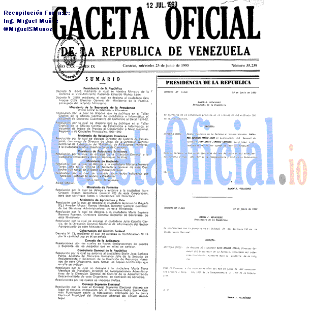 Gaceta Oficial 35239 del 23 Junio 1993