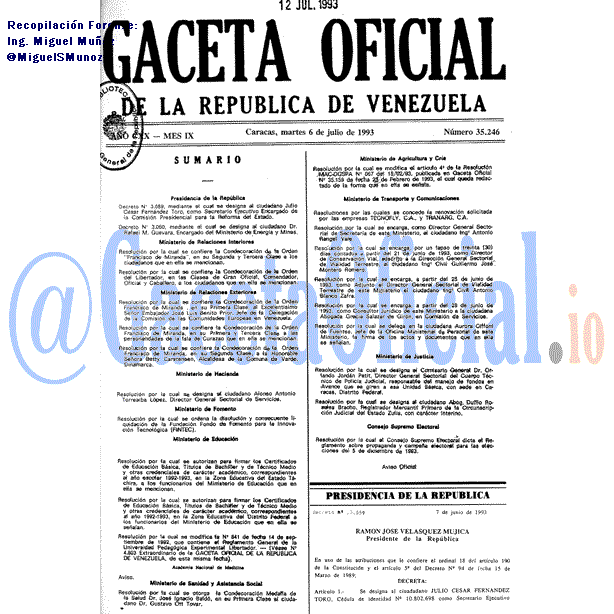 Gaceta Oficial 35246 del 6 Julio 1993