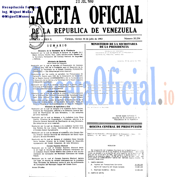 Gaceta Oficial 35254 del 16 Julio 1993