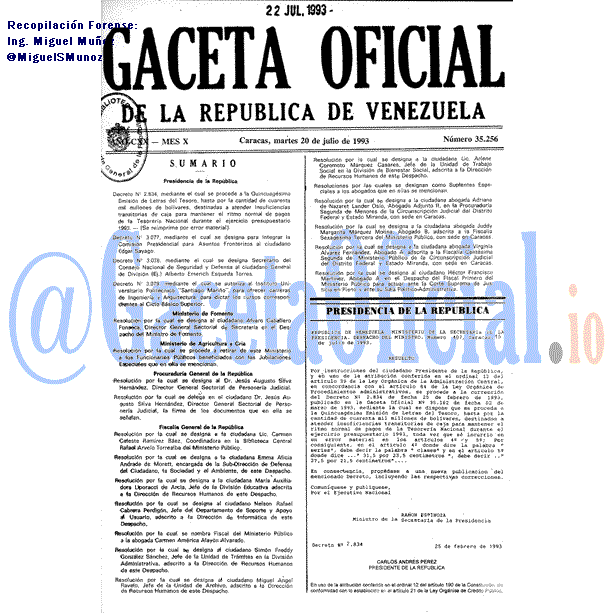 Gaceta Oficial 35256 del 20 Julio 1993