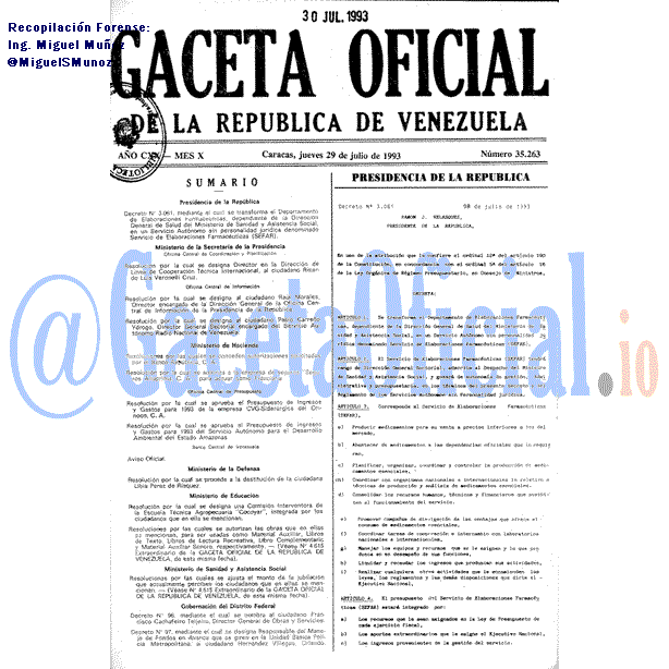 Gaceta Oficial 35263 del 29 Julio 1993