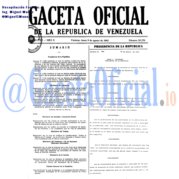 Gaceta Oficial 35270 del 9 Agosto 1993