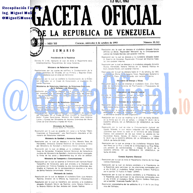 Gaceta Oficial 35312 del 6 Octubre 1993
