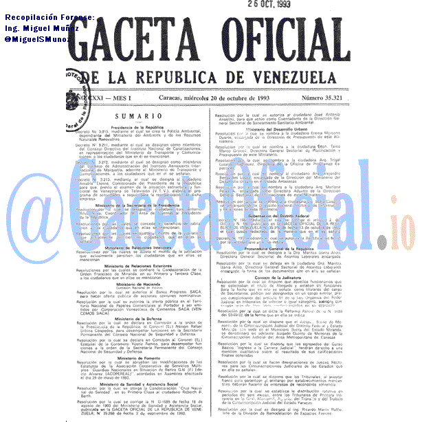 Gaceta Oficial 35321 del 20 Octubre 1993