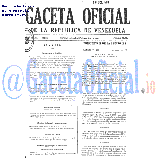 Gaceta Oficial 35326 del 27 Octubre 1993