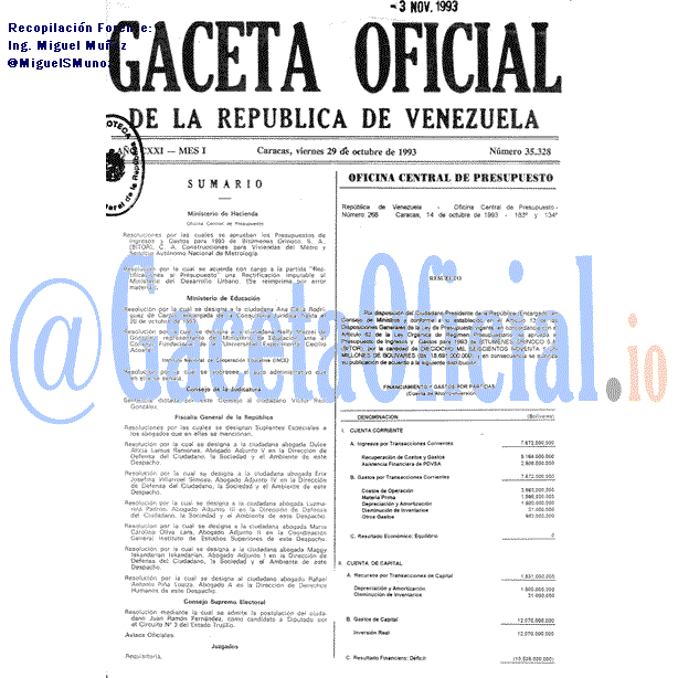 Gaceta Oficial 35328 del 29 Octubre 1993