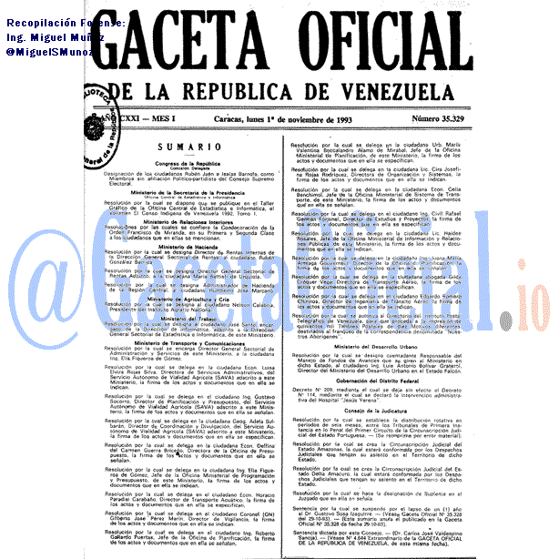 Gaceta Oficial 35329 del 1 Noviembre 1993
