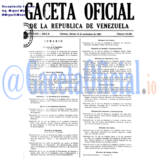 Gaceta Oficial 35338 del 12 Noviembre 1993