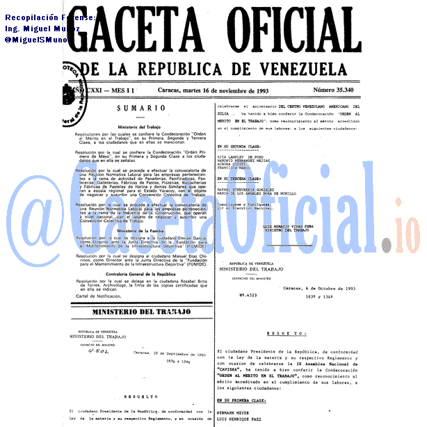 Gaceta Oficial 35340 del 16 Noviembre 1993