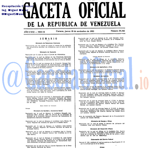 Gaceta Oficial 35342 del 18 Noviembre 1993