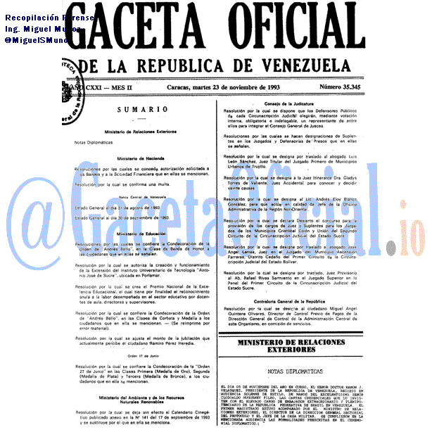 Gaceta Oficial 35345 del 23 Noviembre 1993