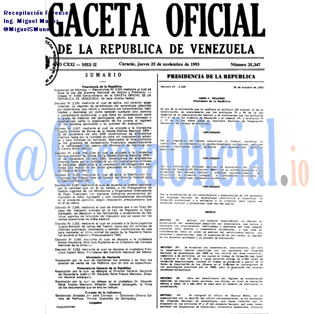 Gaceta Oficial 35347 del 25 Noviembre 1993