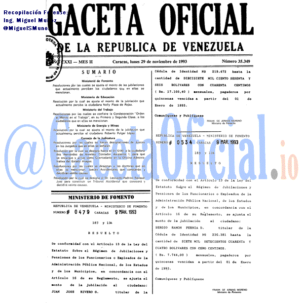 Gaceta Oficial 35349 del 29 Noviembre 1993