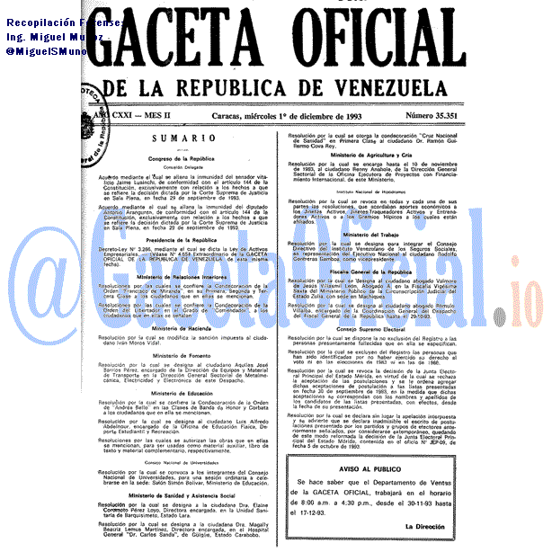 Gaceta Oficial 35351 del 1 Diciembre 1993
