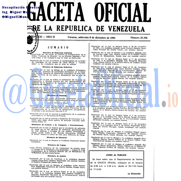 Gaceta Oficial 35356 del 8 Diciembre 1993