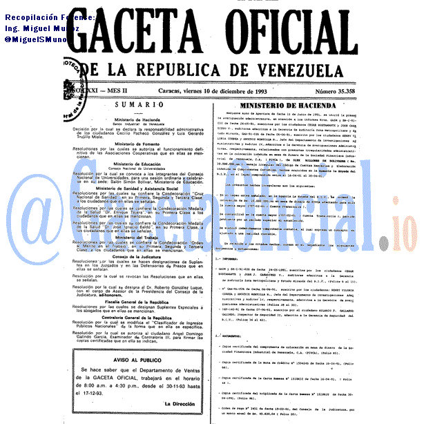 Gaceta Oficial 35358 del 10 Diciembre 1993