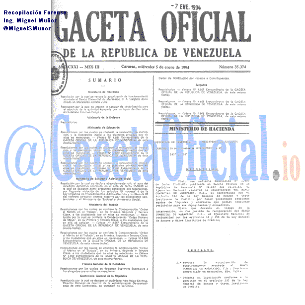Gaceta Oficial 35374 del 5 Enero 1994