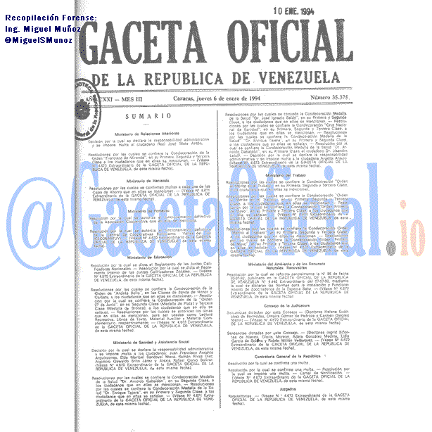 Gaceta Oficial 35375 del 6 Enero 1994