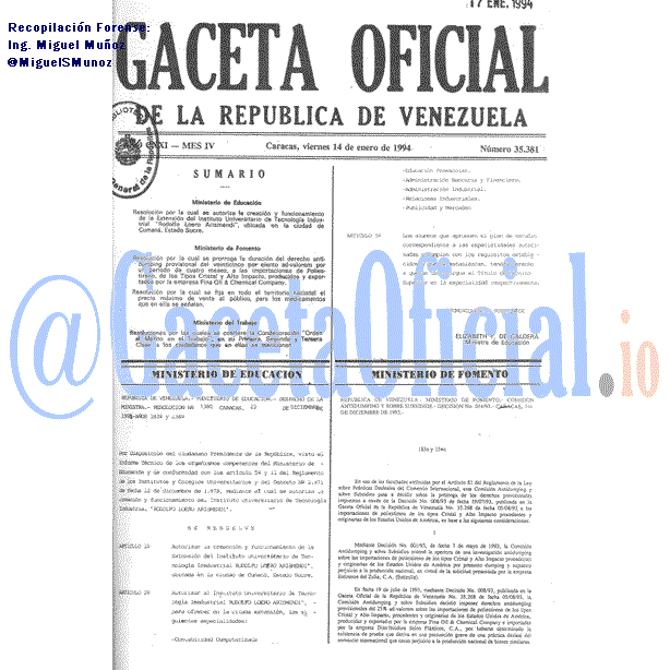 Gaceta Oficial 35381 del 14 Enero 1994