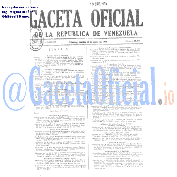 Gaceta Oficial 35383 del 18 Enero 1994