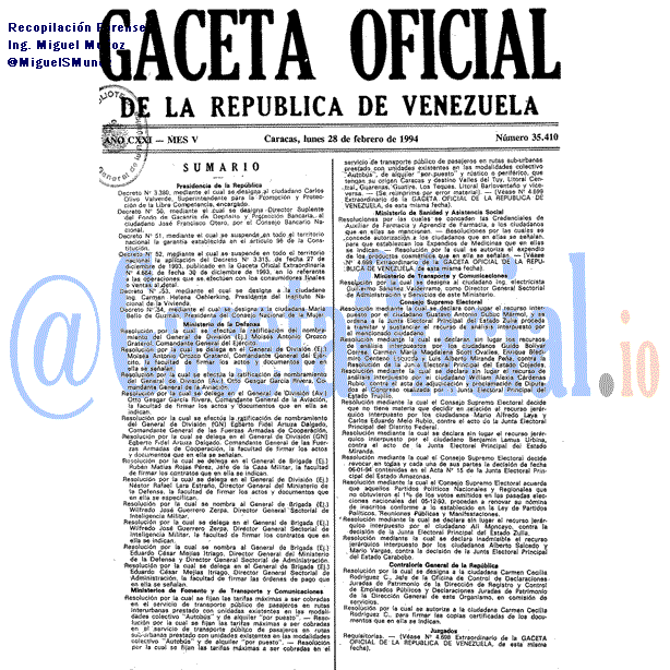 Gaceta Oficial 35410 del 28 Febrero 1994