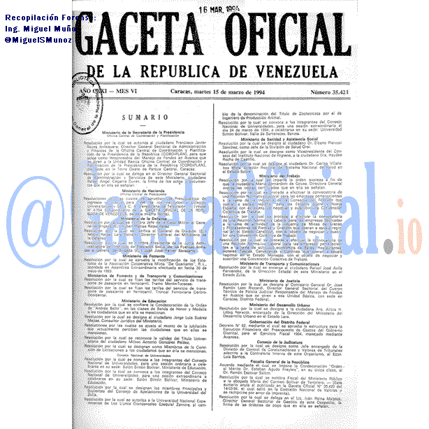 Gaceta Oficial 35421 del 15 Marzo 1994