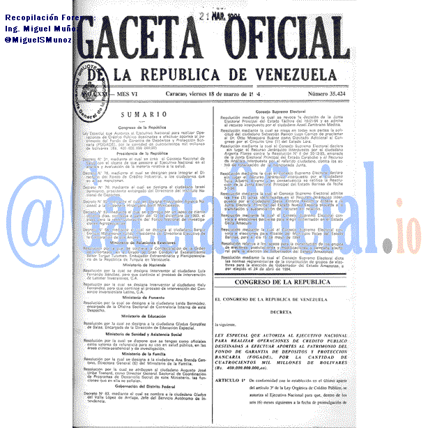 Gaceta Oficial 35424 del 18 Marzo 1994