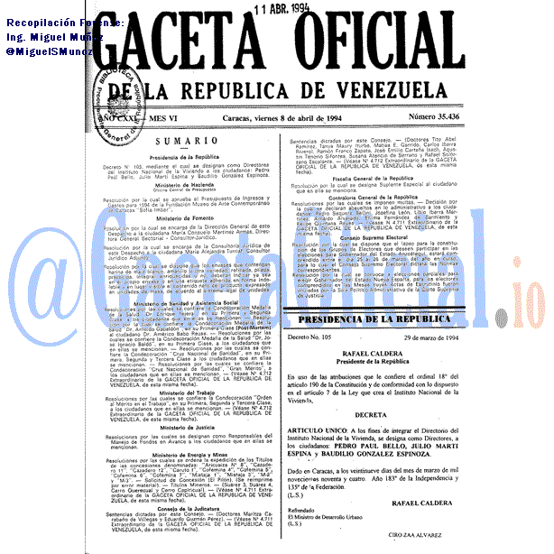 Gaceta Oficial 35436 del 8 Abril 1994