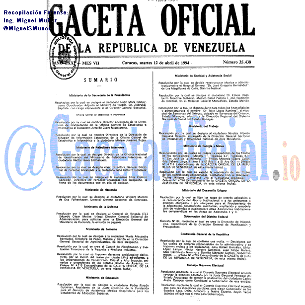 Gaceta Oficial 35438 del 12 Abril 1994