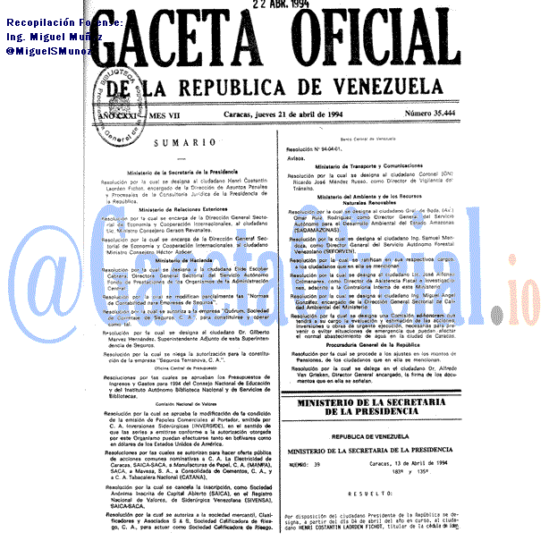 Gaceta Oficial 35444 del 21 Abril 1994