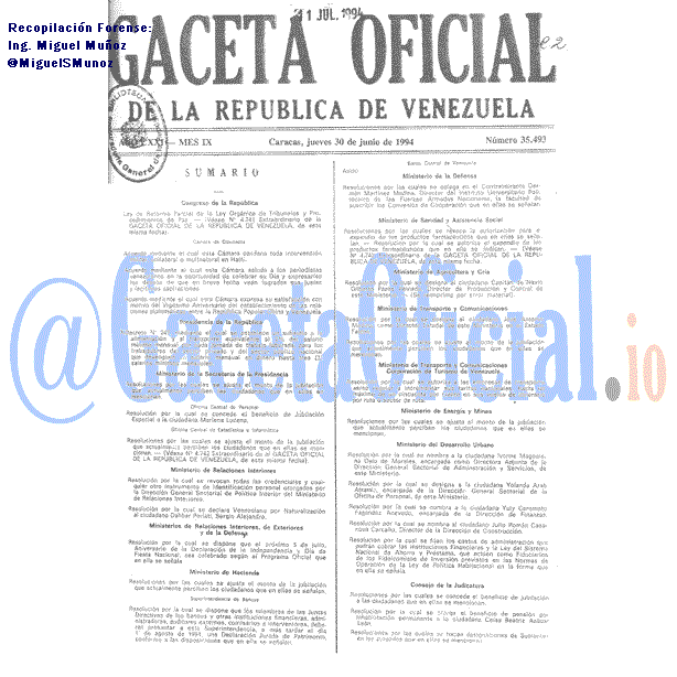 Gaceta Oficial 35493 del 30 Junio 1994