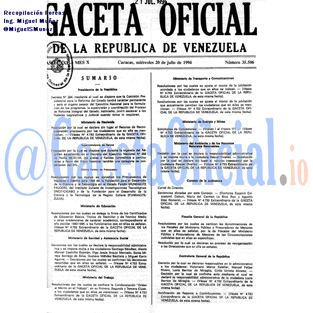 Gaceta Oficial 35506 del 20 Julio 1994