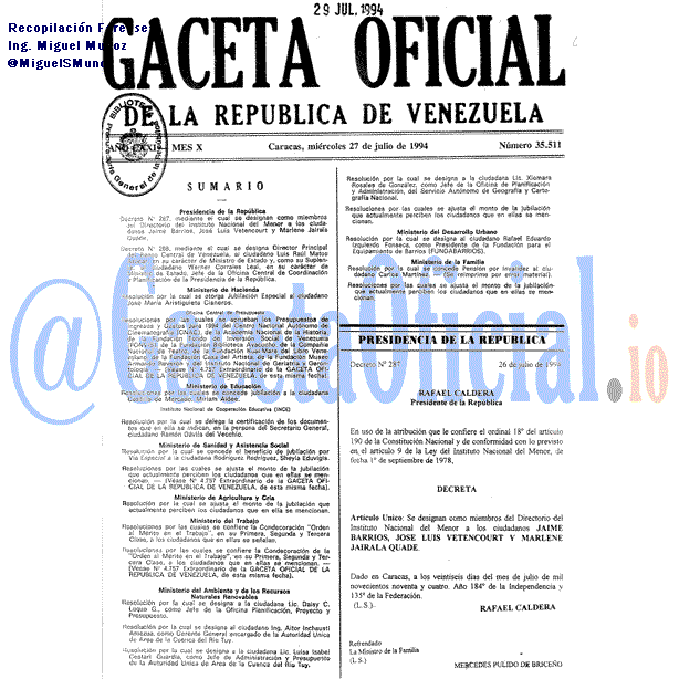 Gaceta Oficial 35511 del 27 Julio 1994