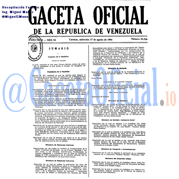 Gaceta Oficial 35526 del 17 Agosto 1994