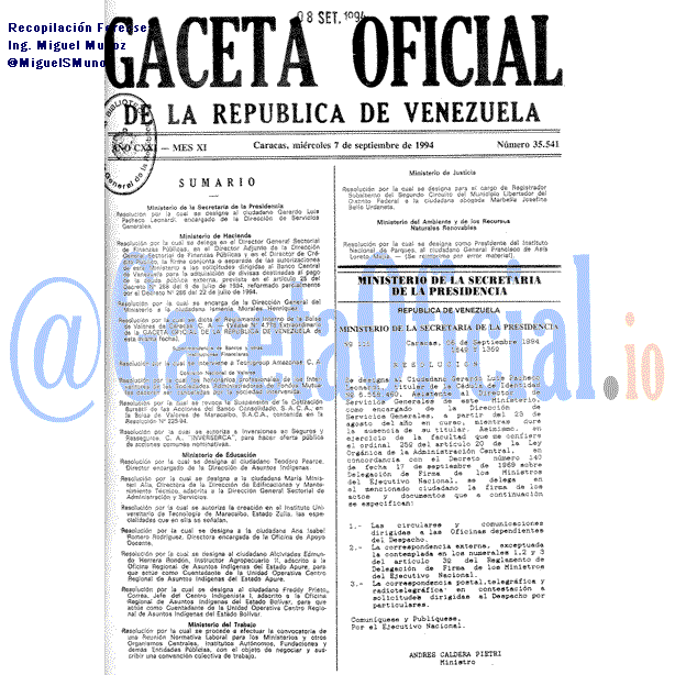 Gaceta Oficial 35541 del 7 Septiembre 1994