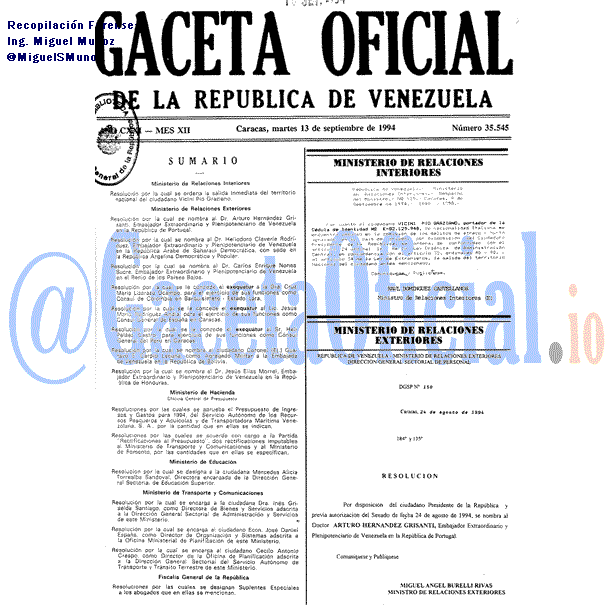 Gaceta Oficial 35545 del 13 Septiembre 1994