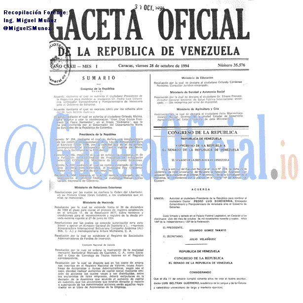 Gaceta Oficial 35576 del 28 Octubre 1994