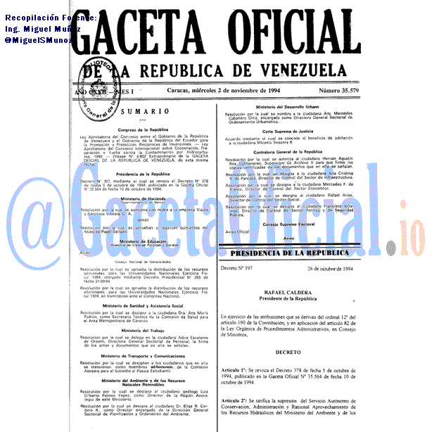 Gaceta Oficial 35579 del 2 Noviembre 1994