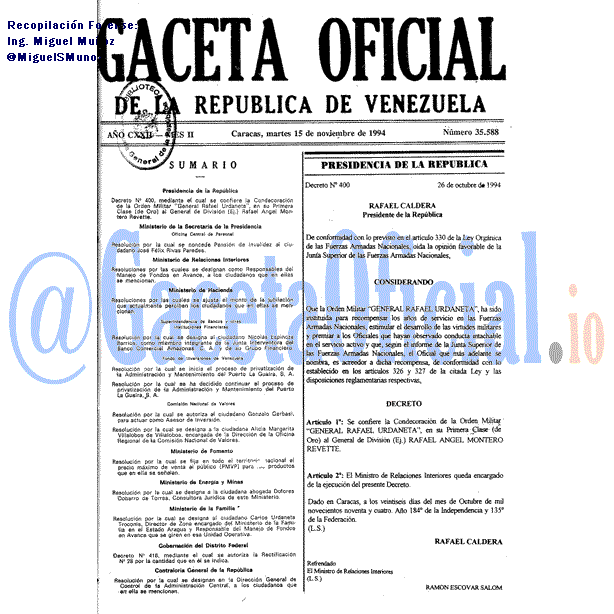 Gaceta Oficial 35588 del 15 Noviembre 1994