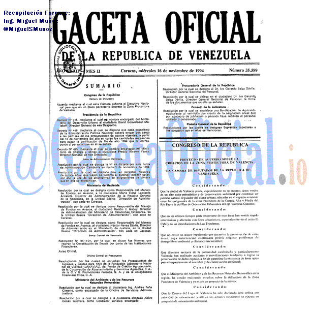 Gaceta Oficial 35589 del 16 Noviembre 1994