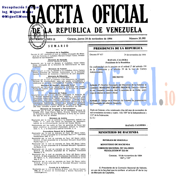 Gaceta Oficial 35595 del 24 Noviembre 1994
