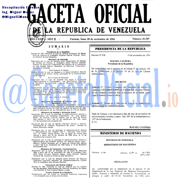 Gaceta Oficial 35597 del 28 Noviembre 1994