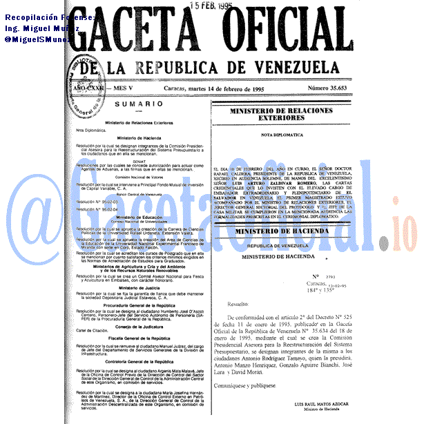 Gaceta Oficial 35653 del 14 Febrero 1995