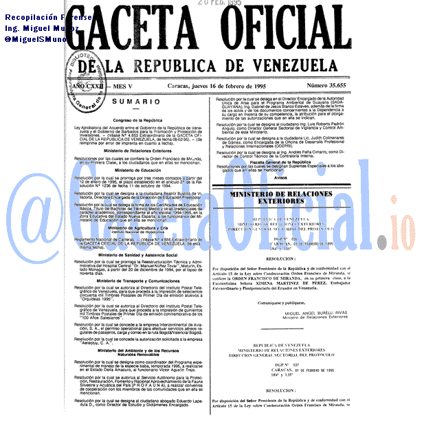 Gaceta Oficial 35655 del 16 Febrero 1995
