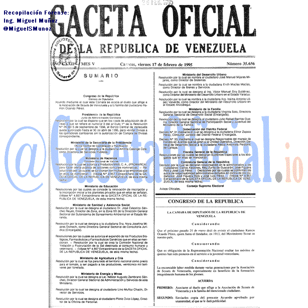 Gaceta Oficial 35656 del 17 Febrero 1995