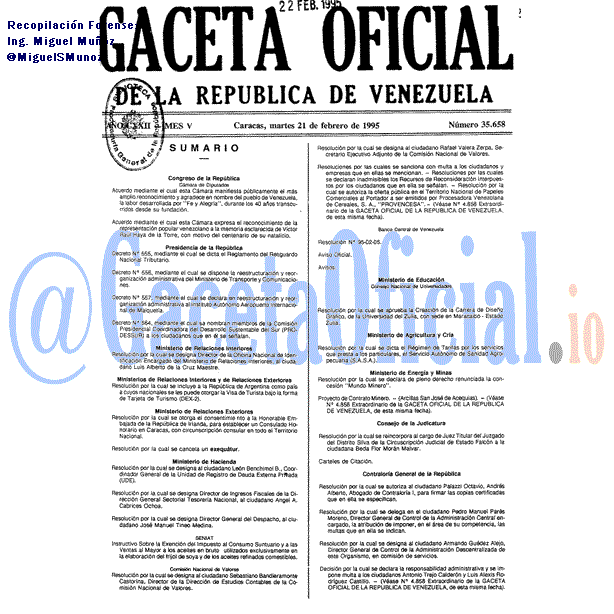 Gaceta Oficial 35658 del 21 Febrero 1995